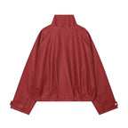 Women's Checked Cropped Bomber Jacket with High Stand Collar, Elastic Hem and Full Zip Fashion Glam