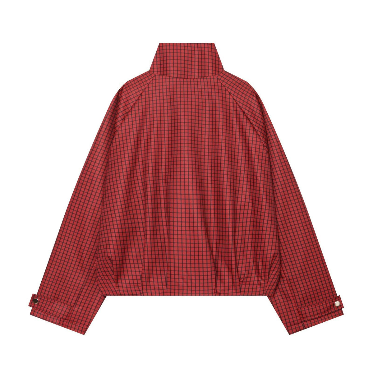 Women's Checked Cropped Bomber Jacket with High Stand Collar, Elastic Hem and Full Zip Fashion Glam
