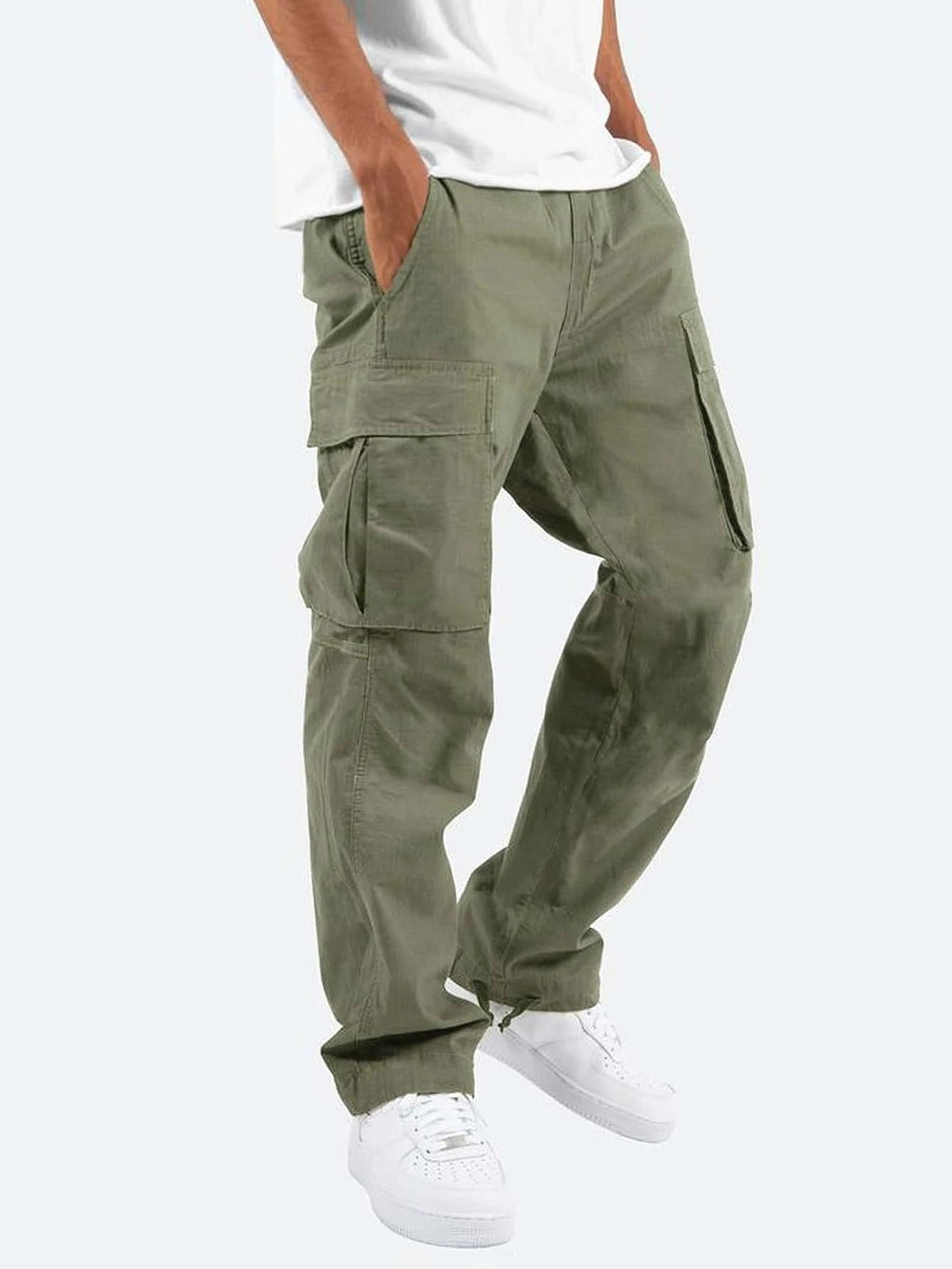 Men's casual cotton cargo pants with multi-pockets and adjustable hem Fashion Glam