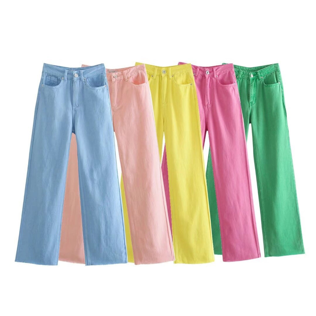 Women's high-waisted wide-cut jeans with wide leg, high waist and raw hem Fashion Glam