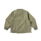 Unisex Lightweight Boxy Field Jacket without Collar with Raglan Sleeves, Patch Flap Pockets and Drawstring Fashion Glam