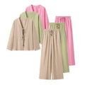 Ladies Lightweight Two-Piece Lounge Set with V-Neck and Loose Elastic Waist Pants Fashion Glam