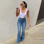 Women's High-Waisted Stretch Jeans with Flared Leg and Figure-Flattering Fit Fashion Glam