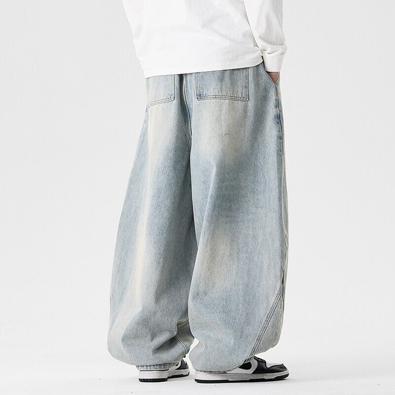 Men's extra-wide baggy jeans with a low crotch, relaxed low-crotch cut, and wide hem Fashion Glam