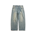 Men's Wide Cropped Baggy Jeans with High Waist and Vintage Wash Fashion Glam