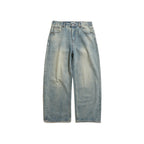Men's Wide Cropped Baggy Jeans with High Waist and Vintage Wash Fashion Glam