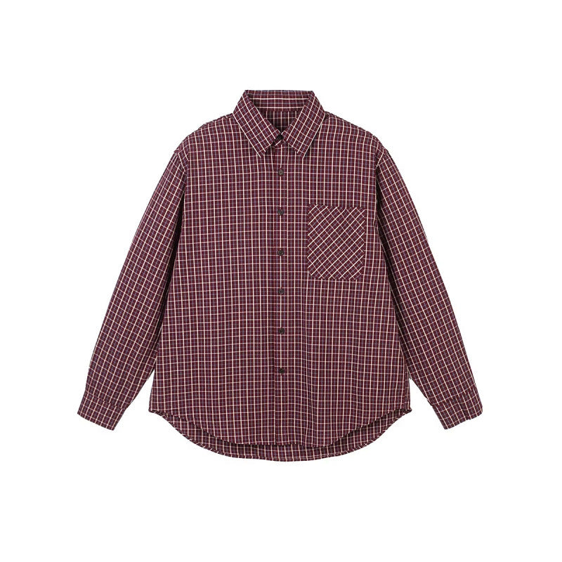 Men's Oversize Checkered Shirt with Rounded Hem and Diagonal Breast Pocket Detail Fashion Glam
