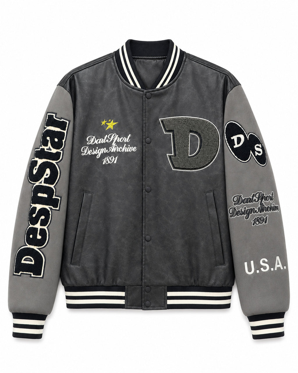Men's varsity bomber jacket in college style made of faux leather with appliqués Fashion Glam