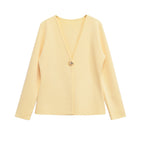 Ladies Fine V-Neck Cardigan with Decorative Button and Boxy Silhouette Fashion Glam