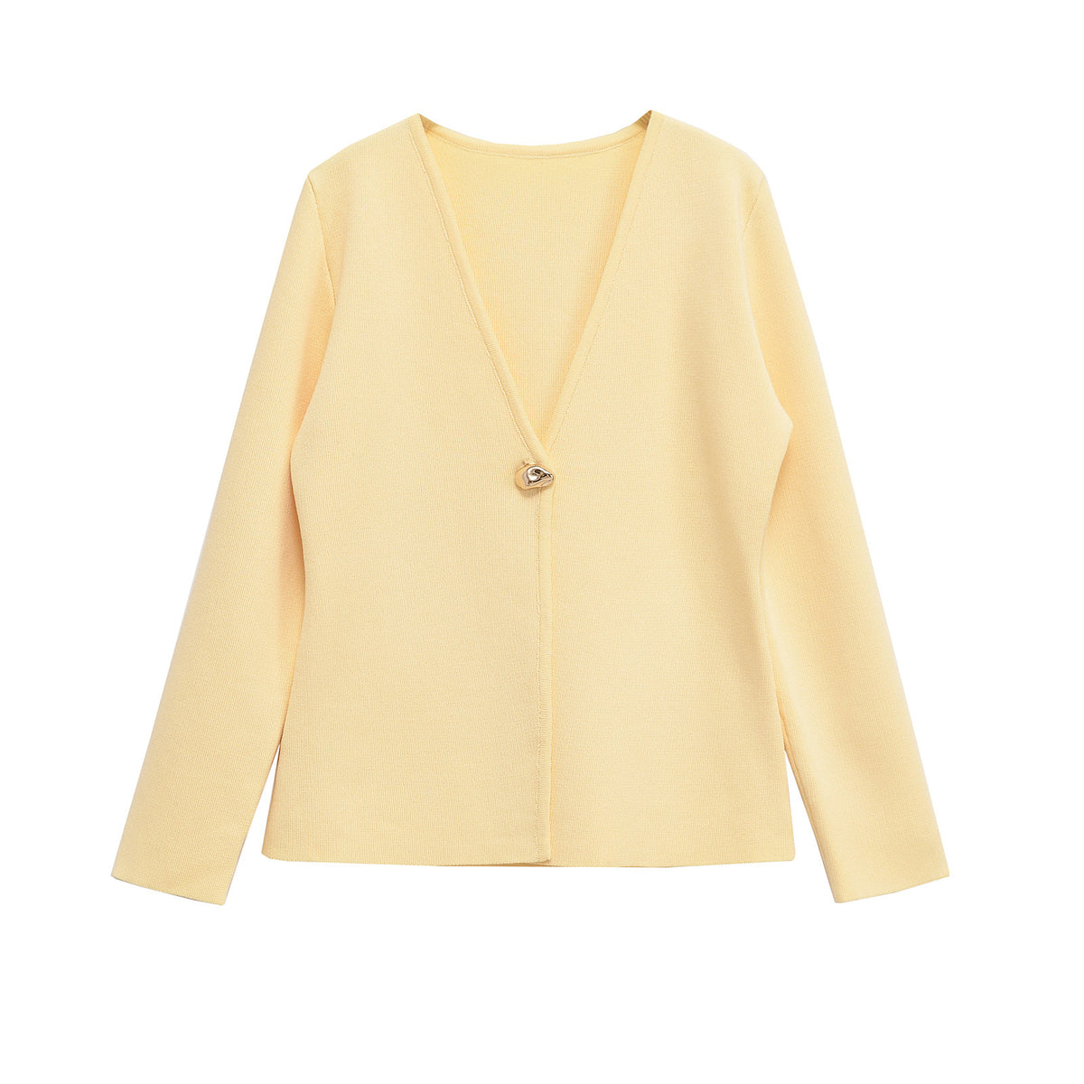 Ladies Fine V-Neck Cardigan with Decorative Button and Boxy Silhouette Fashion Glam