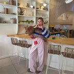 Women Oversize Knit Sweater in Mohair Look with Colorful Block Stripes Fashion Glam