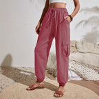 Women's Lightweight Cargo Jogging Pants with Drawstring, Elastic Waistband and Elastic Cuffs Fashion Glam