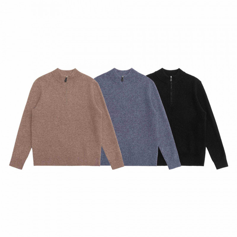 Men's textured knit sweater with half zip, stand-up collar and oversized silhouette Fashion Glam