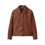 Women's short jacket made of faux leather in shirt jacket style with applied breast pocket Fashion Glam