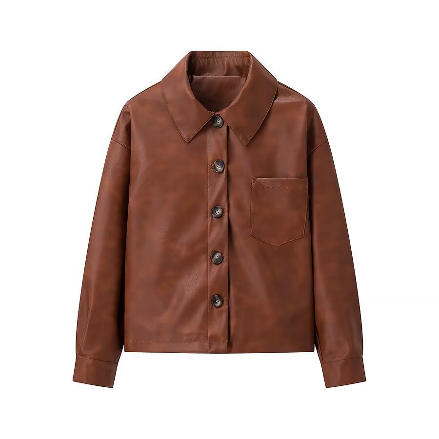 Women's short jacket made of faux leather in shirt jacket style with applied breast pocket Fashion Glam