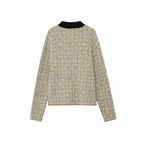 Women's Boucle Polo Knit Sweater with Tweed Effect Fashion Glam
