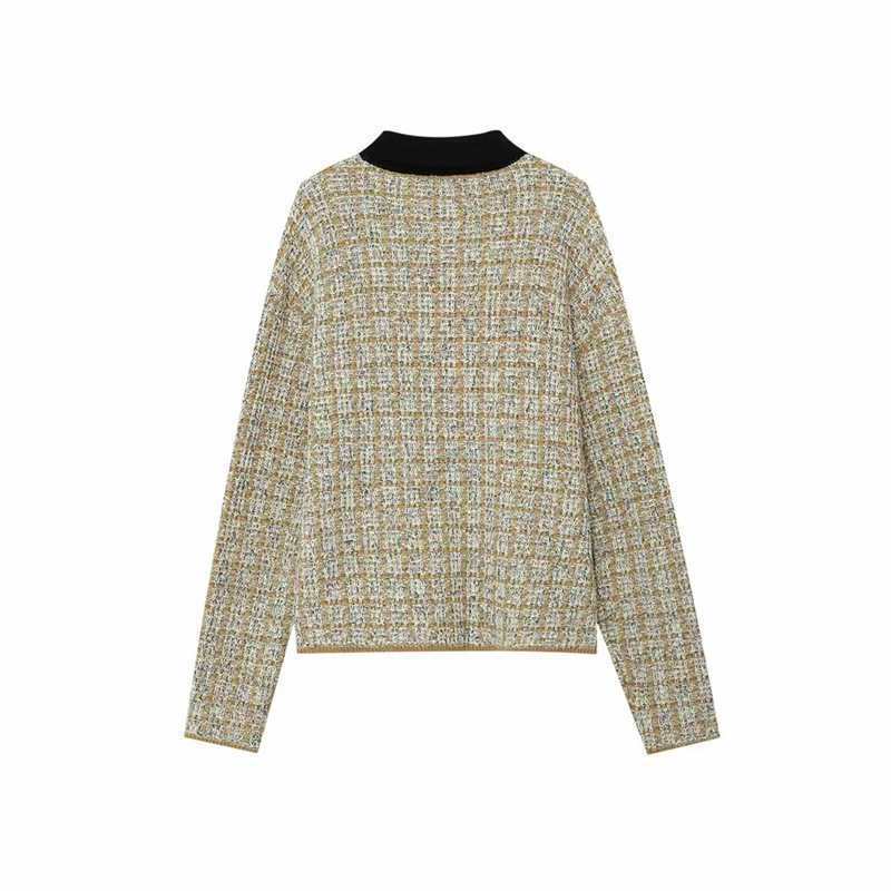 Women's Boucle Polo Knit Sweater with Tweed Effect Fashion Glam