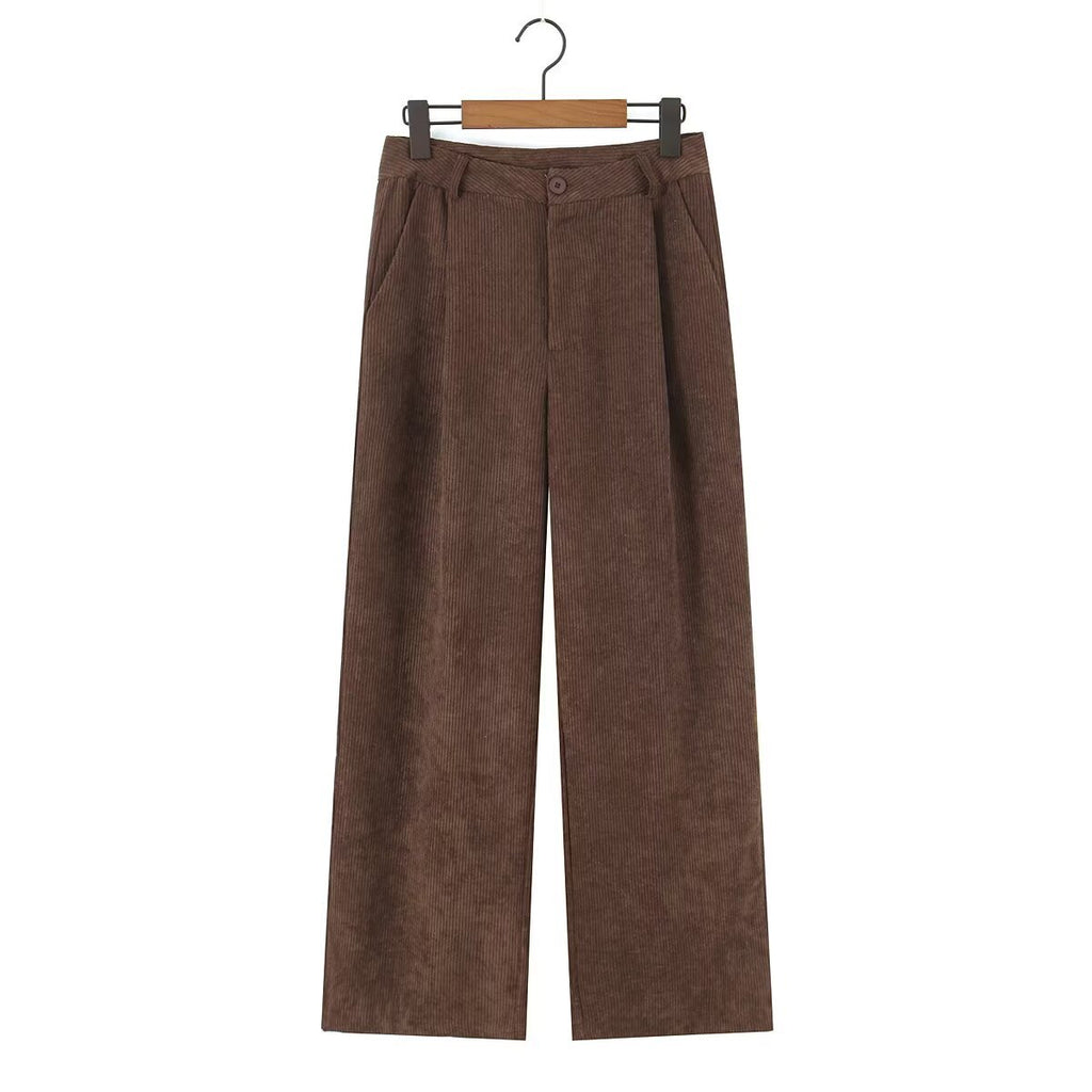 Women High-Waisted Cord Pants with Wide Leg and Pleats Fashion Glam