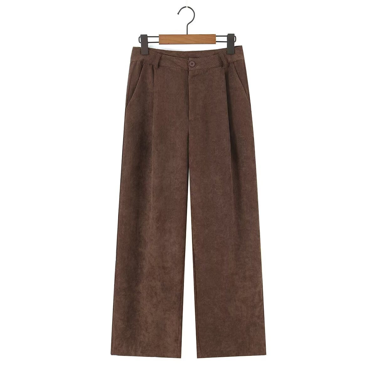 Women High-Waisted Cord Pants with Wide Leg and Pleats Fashion Glam