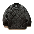 Unisex Lightweight Boxy Puffer Jacket with distinctive diamond quilting, front round pockets, and ribbed collar Fashion Glam