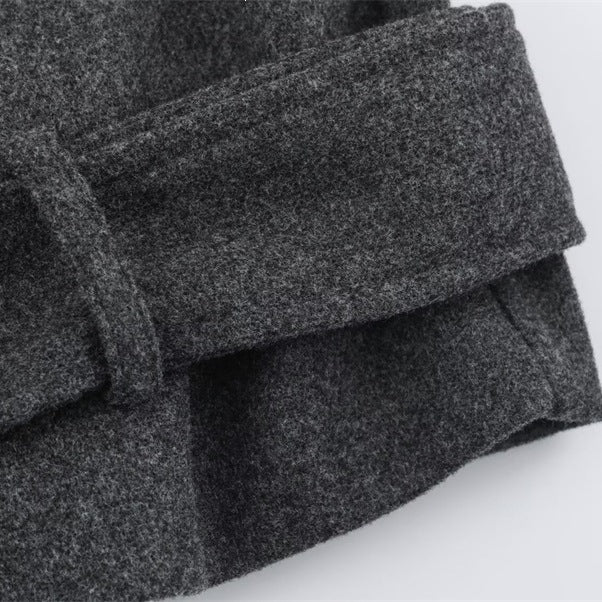 Men's short double-breasted wool coat with stand collar and waist belt Fashion Glam