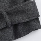 Men's short double-breasted wool coat with stand collar and waist belt Fashion Glam