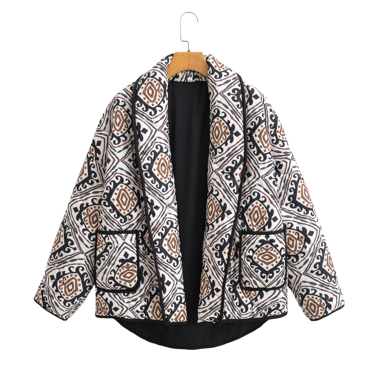 Women's Oversize Quilted Short Jacket in Kimono Style with Ethno Pattern Fashion Glam