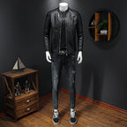 Men's Slim Leather Jacket in Biker Look with Stand-Up Collar and Vertical Chest Pocket Fashion Glam