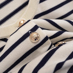 Women's Striped Lightweight Cardigan with Round Neckline and Decorative Buttons Fashion Glam