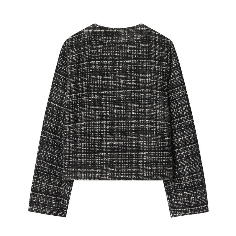 Women's Boxy Tweed Jacket in Boucle Look with Concealed Button Placket and Boxy Silhouette Fashion Glam