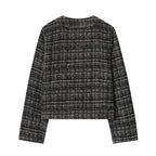 Women's Boxy Tweed Jacket in Boucle Look with Concealed Button Placket and Boxy Silhouette Fashion Glam