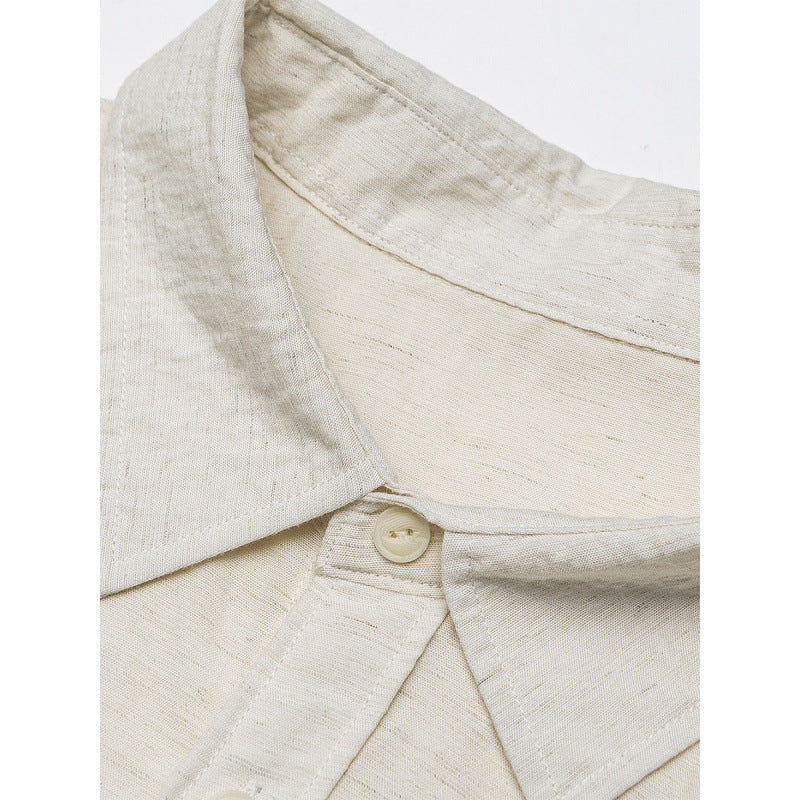 Men's Casual Long Sleeve Relaxed Fit Leisure Shirt made of Linen-Cotton Mix with Chest Pocket Fashion Glam