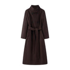 Women oversized wool blend coat with stand-up collar and tie belt Fashion Glam