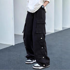 Unisex Oversize Cargo Jeans Pants with wide legs, flap pockets and snap button placket Fashion Glam