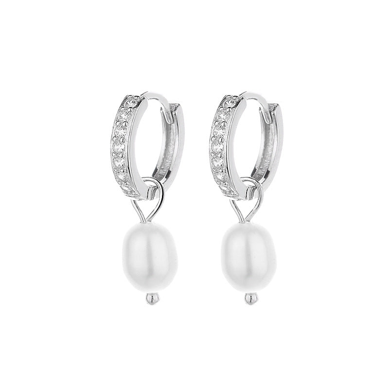 Ladies earrings with elegant zirconia decorations and pearl pendants Fashion Glam
