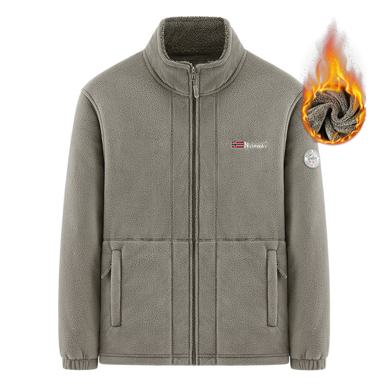 Men's Insulating Zip Fleece Jacket with High Collar and Soft Teddy Lining Fashion Glam