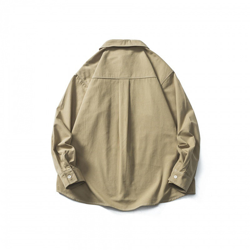 Men's Oversize Canvas Shirt Jacket with Cap Seams and Patch Pockets Fashion Glam