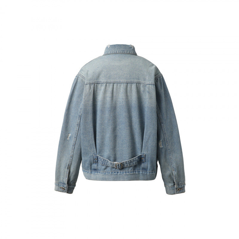 Men's oversized denim jacket in vintage look with slight used effect and chest pockets Fashion Glam