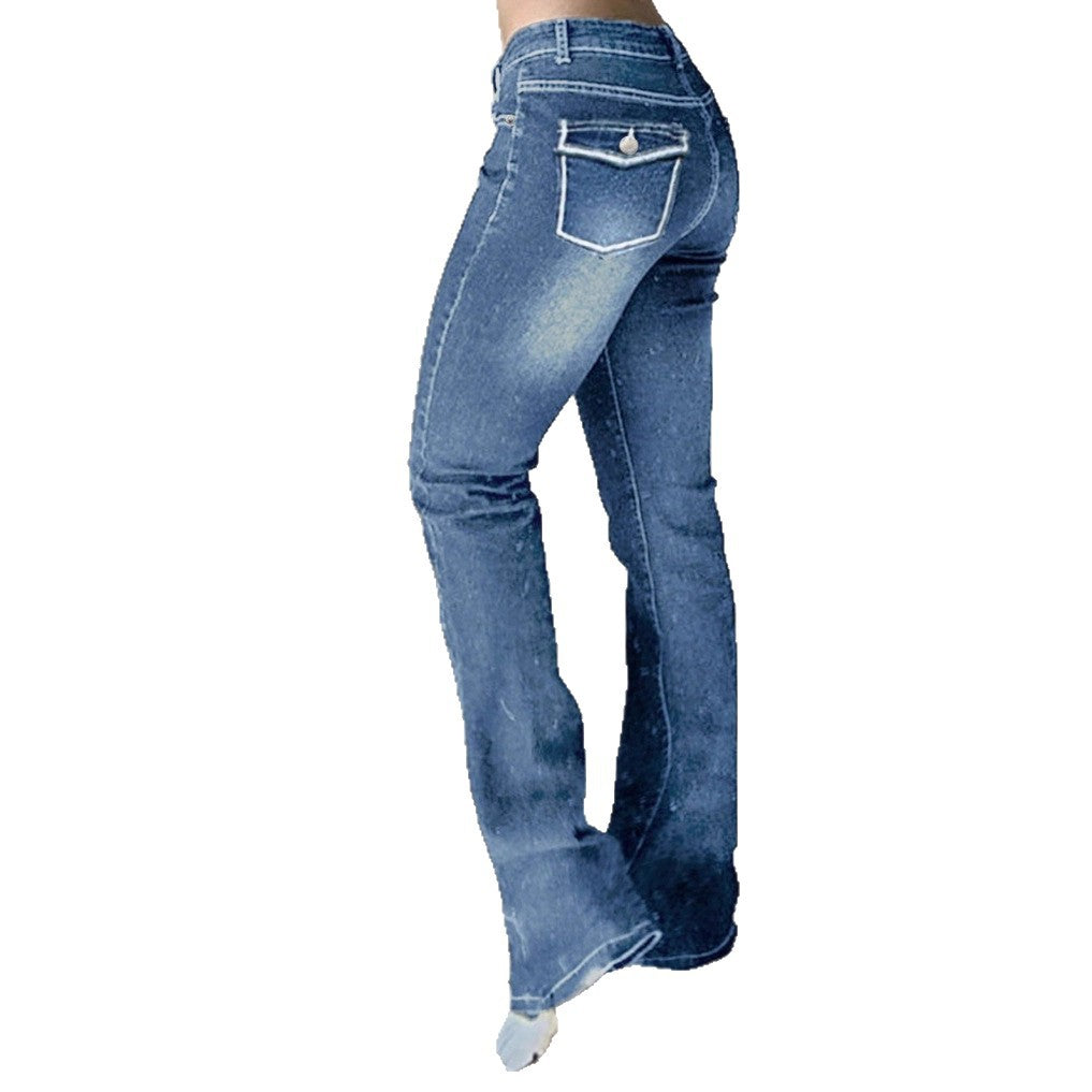 Women's high-waisted flared denim pants with sculpting fit and extended leg Fashion Glam