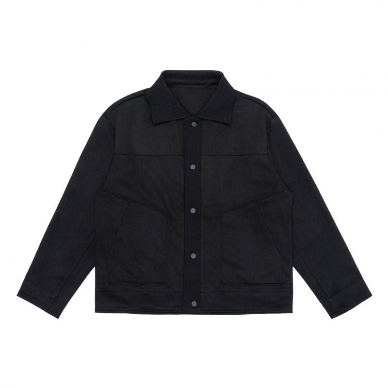 Unisex Boxy Transitional Jacket with Velvet Texture, Shirt Collar and Diagonal Insert Pockets Fashion Glam