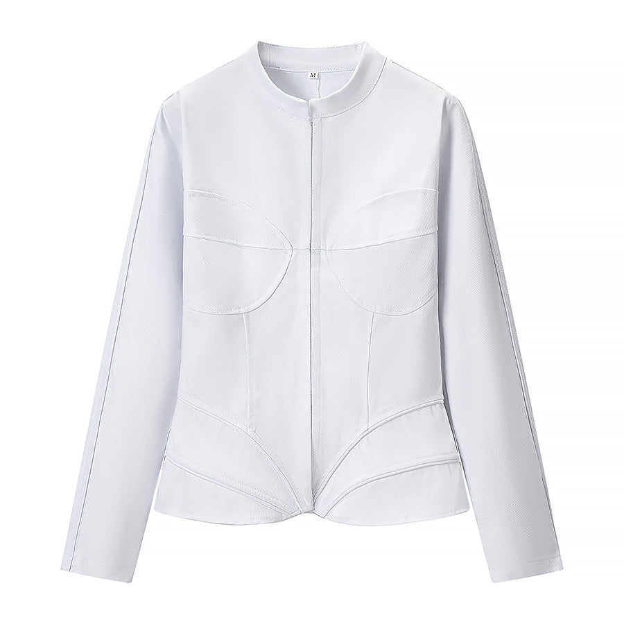 Women Sculptural Corset Blazer with Emphasized Waist and Zipper Fashion Glam