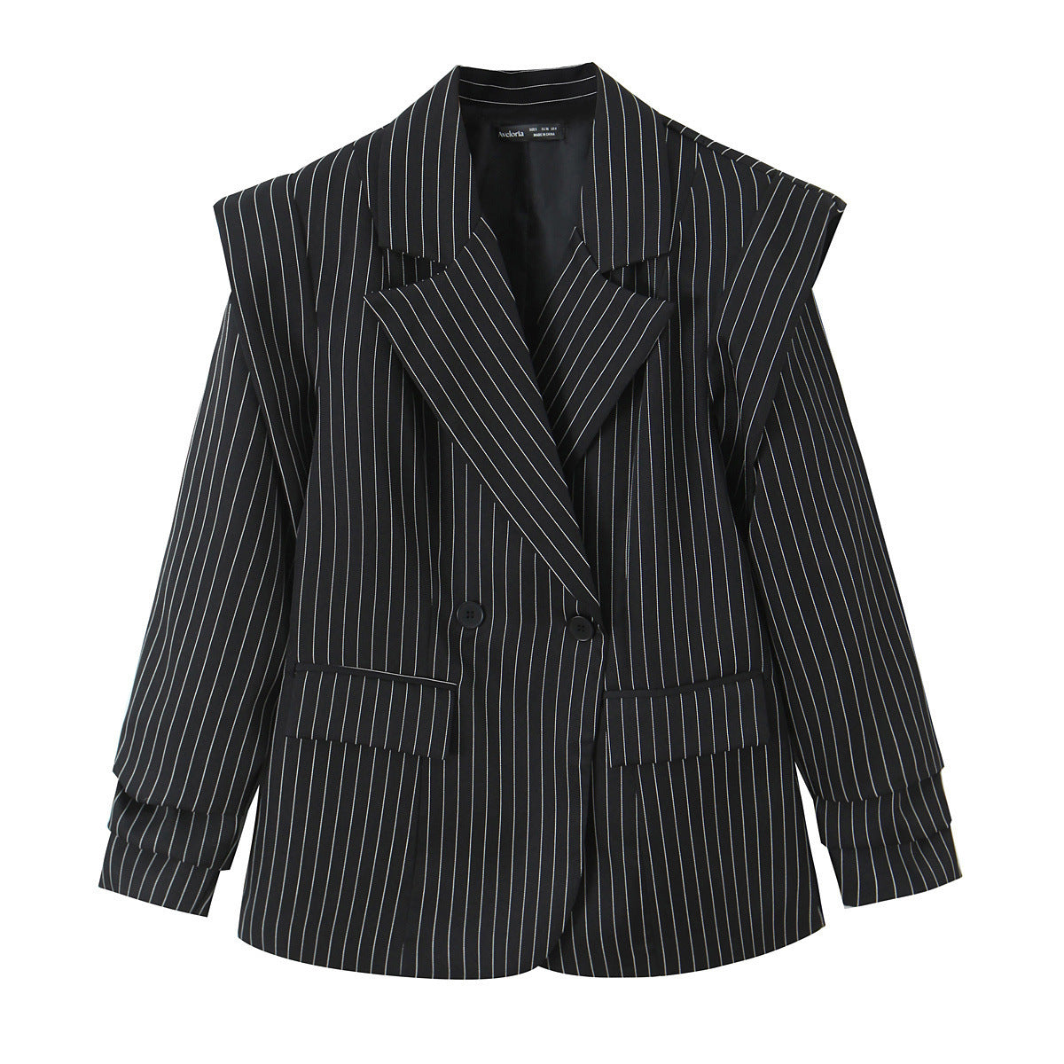 Women Double-breasted Oversized Blazer with Pinstripes and Distinctive Shoulder Pads Fashion Glam