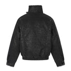 Men's Short Biker-Inspired Faux Leather Bomber Jacket with Studs, Double Buckle Collar and Teddy Lining Fashion Glam