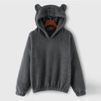 Women's Cozy Teddy Hooded Sweater with Bear Ears and Drawstring Hem Fashion Glam