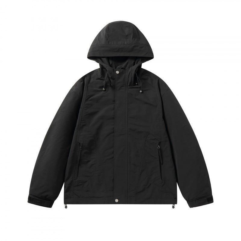 Unisex Short cut hoodie in technical outdoor style with drawstring, concealed front placket and adjustable cuffs Fashion Glam