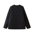 Women geometric quilted oversized liner jacket without collar Fashion Glam