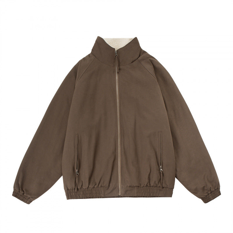 Men's Oversize Zip Jacket with Stand-up Collar, Teddy Fleece Lining and Elastic Hem Fashion Glam