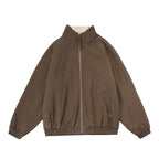 Men's Oversize Zip Jacket with Stand-up Collar, Teddy Fleece Lining and Elastic Hem Fashion Glam