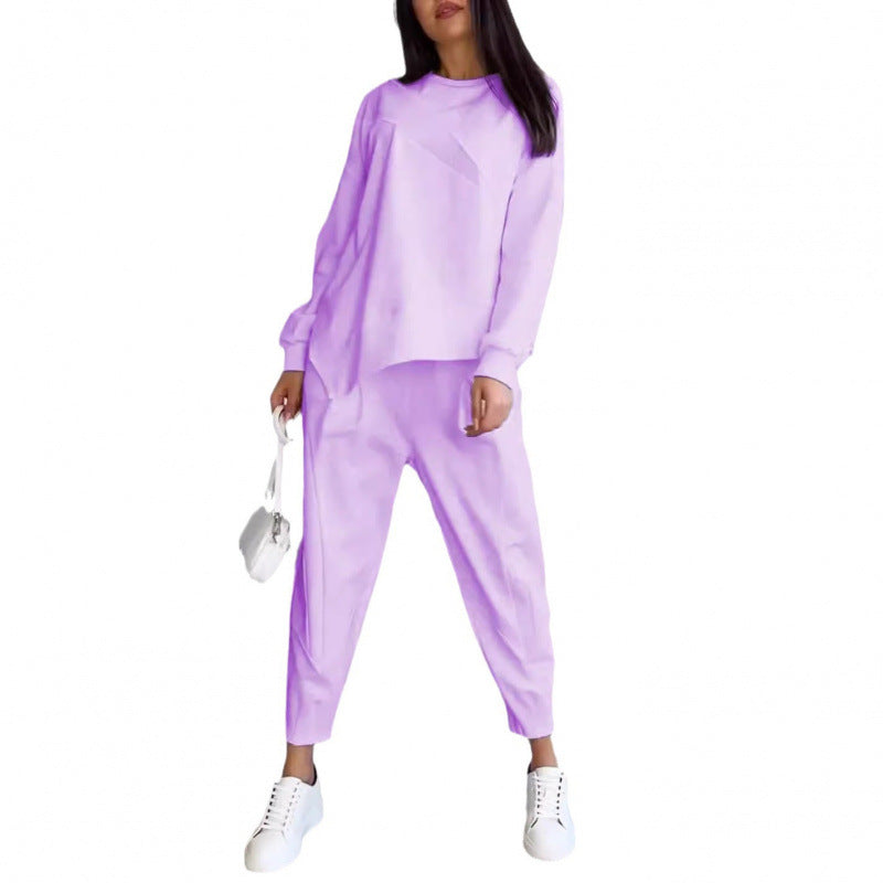 Women's Casual Two-Piece Lounge Set with Oversize Sweatshirt and Tailored Tapered Pants Fashion Glam