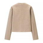 Women's short-cut boxy wool blend blazer with asymmetrical button placket Fashion Glam